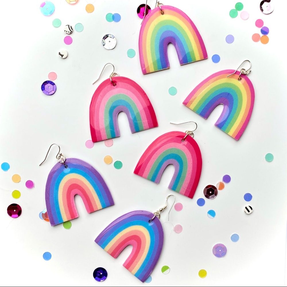Handmade Rainbow Statement Earrings w 925 Silver